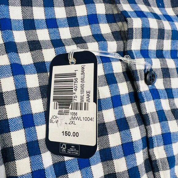 NWT JOHNNIE-O WAKE TUCKED MILLBANK PLAID BUTTON DOWN PLAID SHIRT Black Blue - Picture 2 of 11